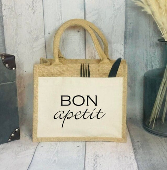 Lua Nova Lunch Bags Bon Apetit - Jute Canvas Lunch Bag