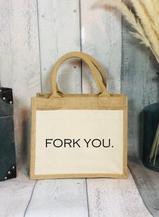 Lua Nova Lunch Bags 'Fork You' - Funny Jute Canvas Lunch Bag