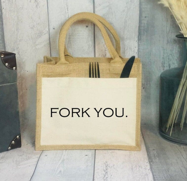 Lua Nova Lunch Bags 'Fork You' - Funny Jute Canvas Lunch Bag