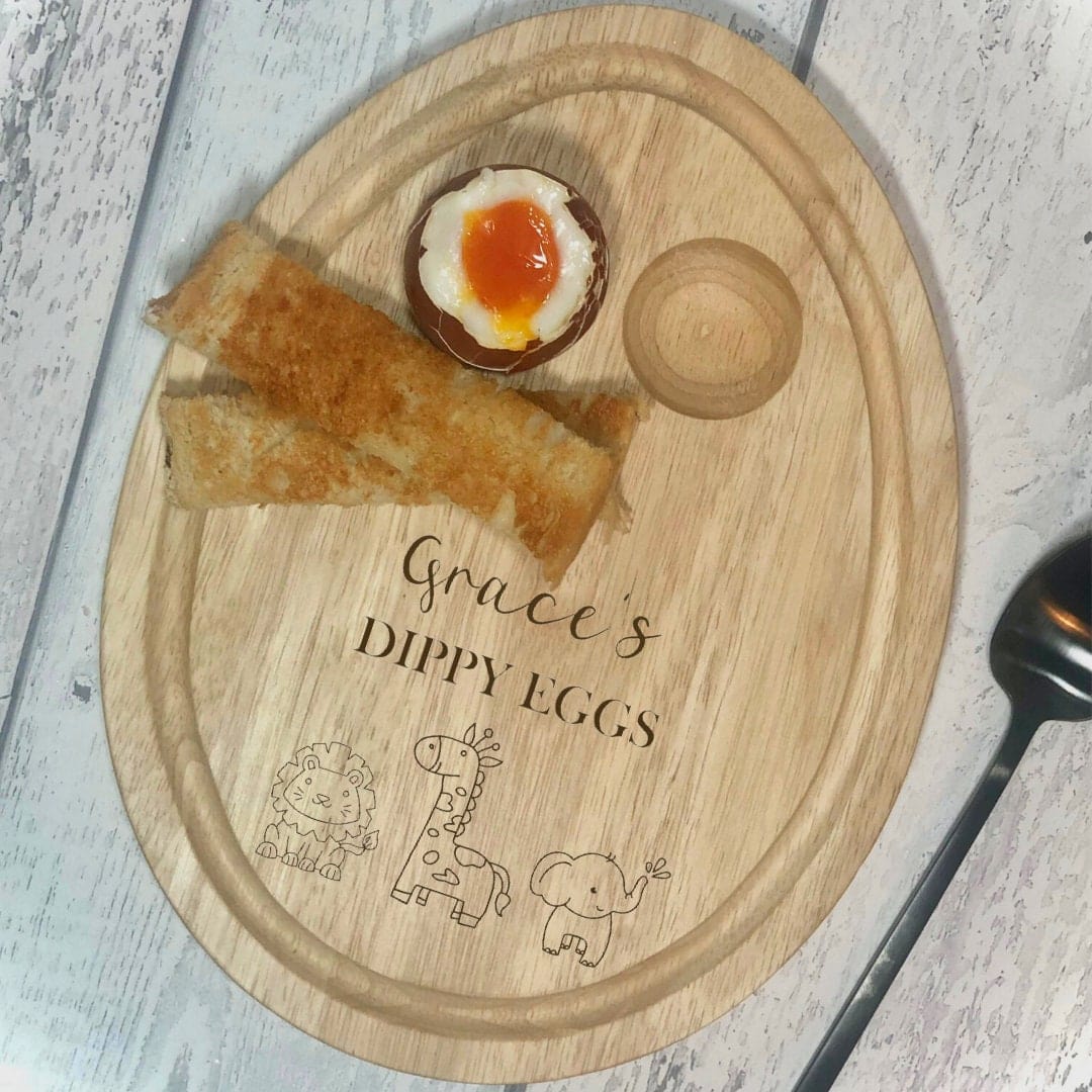 Safari Zoo Childrens Breakfast Dippy Egg Plate Board, Egg and Soldiers