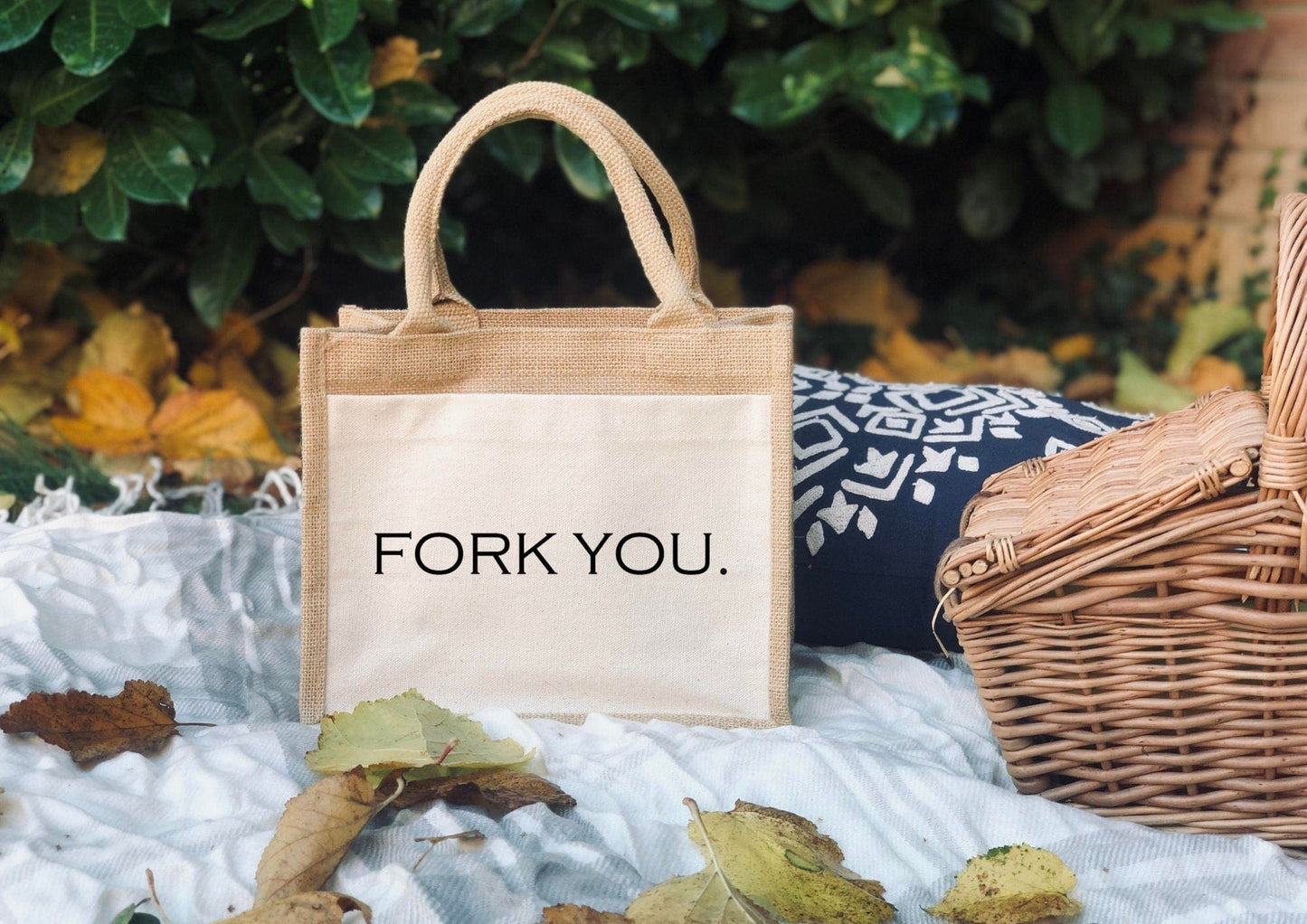 Lua Nova Lunch Bags 'Fork You' - Funny Jute Canvas Lunch Bag