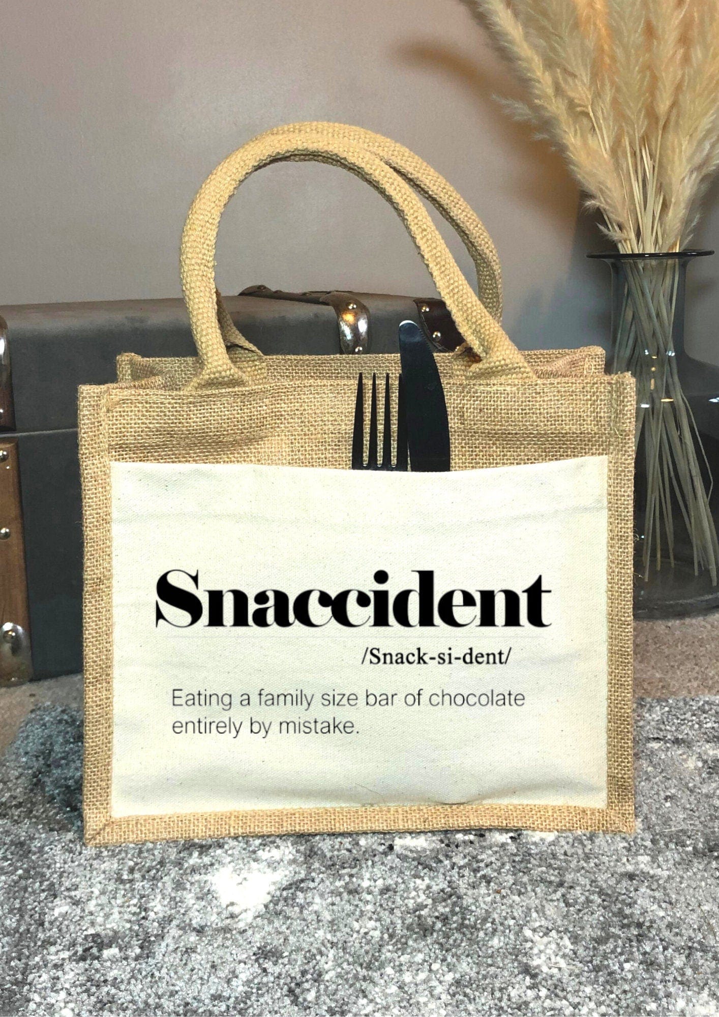 Lua Nova Lunch Bags Snaccident - Canvas Jute Lunch Bag