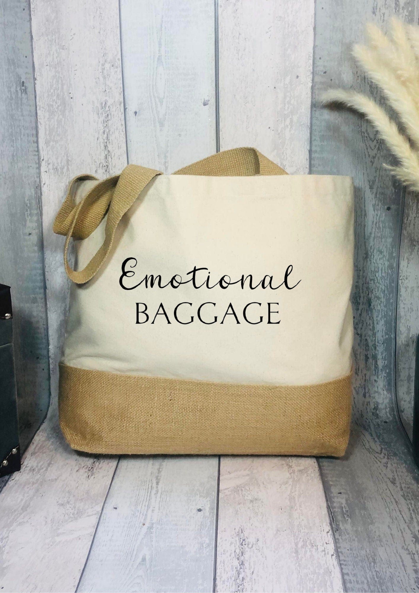 Lua Nova Shopping Totes ' Emotional Baggage '  Jute Canvas Tote Bag