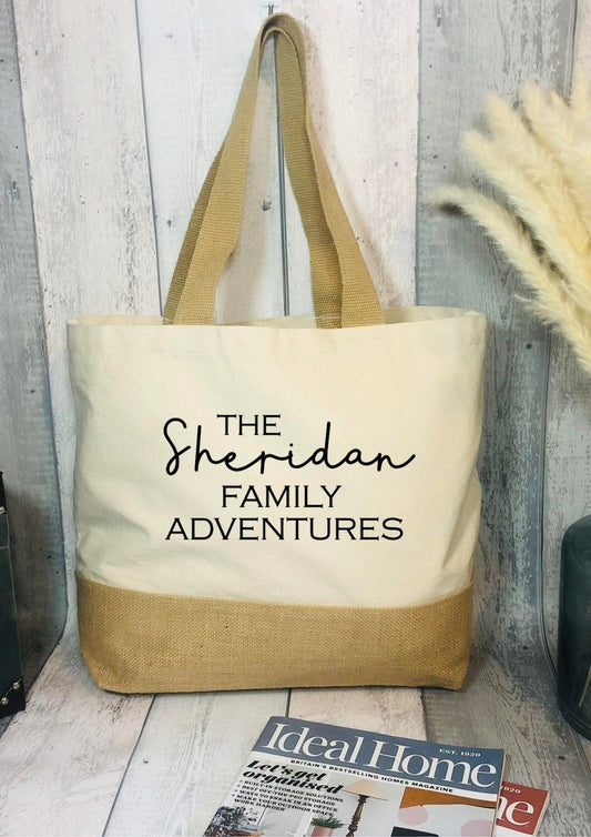 Lua Nova Shopping Totes Family Adventures Personalised Jute Tote Bag