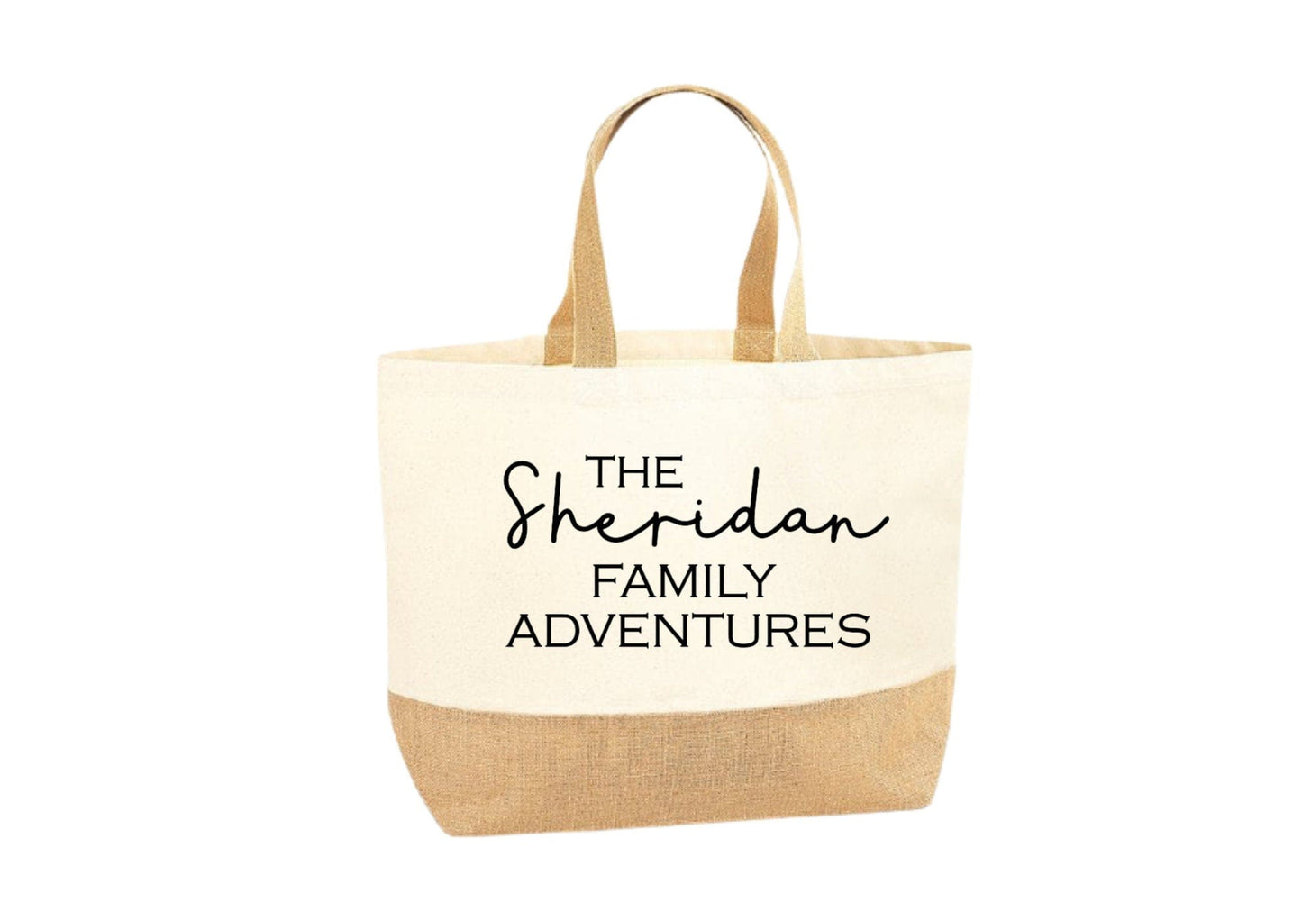 Lua Nova Shopping Totes Family Adventures Personalised Jute Tote Bag