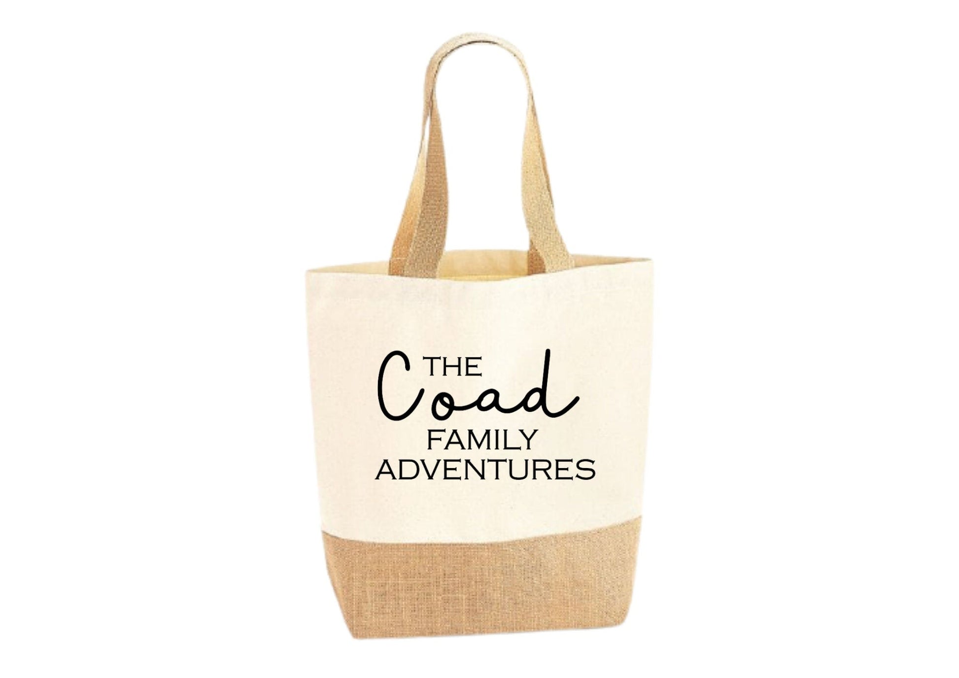Lua Nova Shopping Totes Family Adventures Personalised Jute Tote Bag