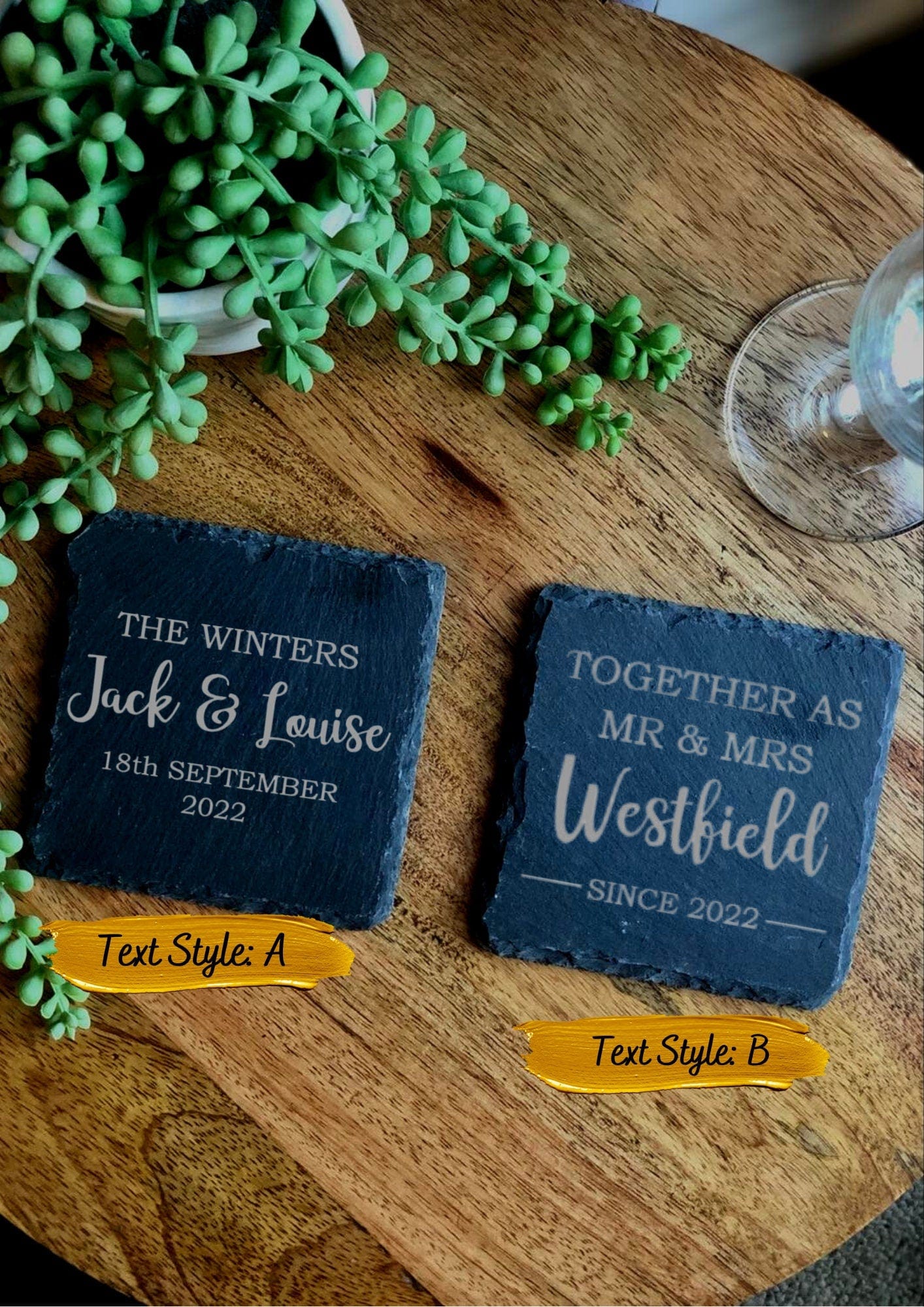 Slate Coaster for Newly Wed Couple - Wedding Gift for Marriage - Mr and Mrs - Established Wedding 